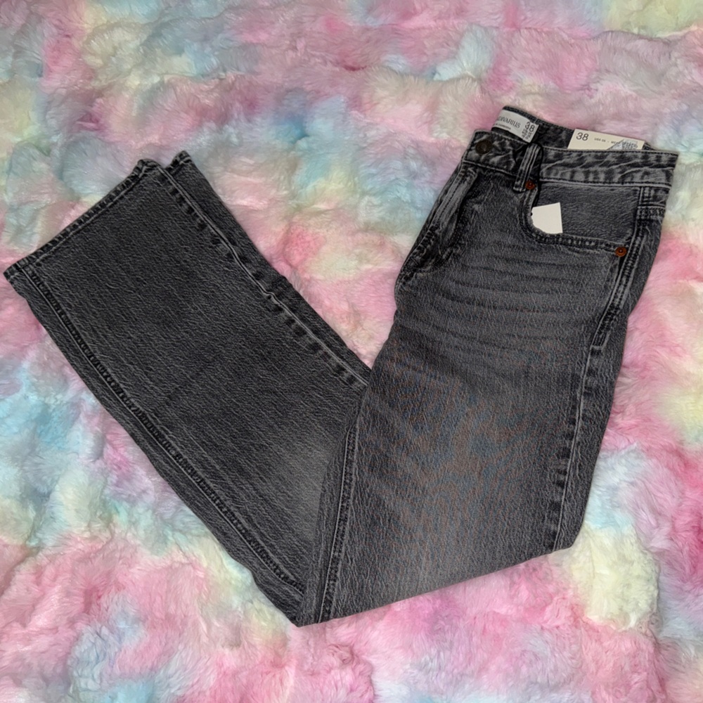 Stradivarius gray/Black Straight Leg Jeans